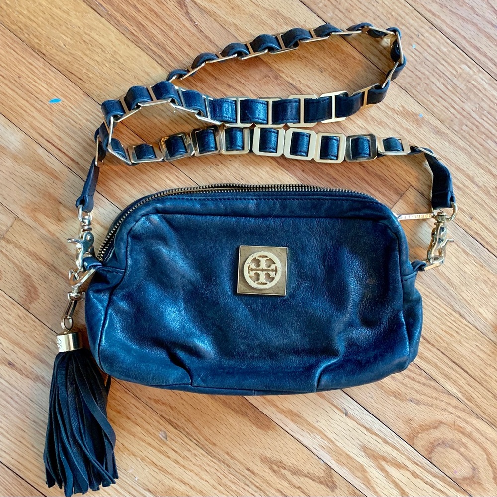 Tory Burch Black Leather Chain Strap Purse